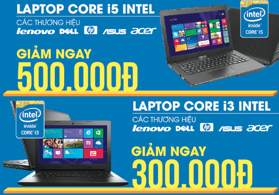 Năm mới sắm laptop mới – Giảm giá 500.000đ cho các laptop Core i5, 300.000đ cho laptop Core i3